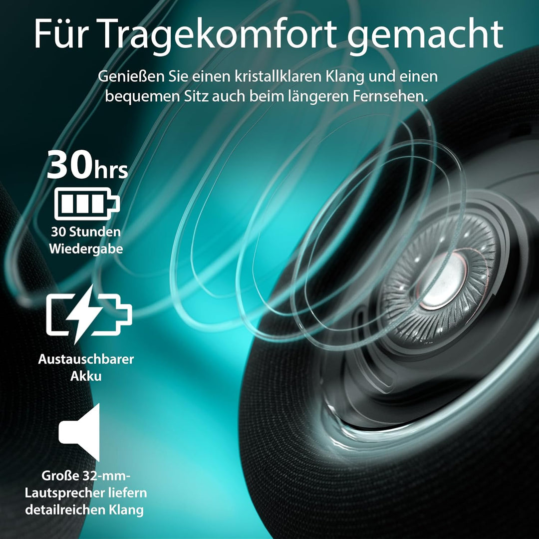 Philips SHC5200M2 kabellose TV-Kopfhörer mit 30 Std. Wiedergabezeit, 30 m Reichweite, digitaler 2,4-