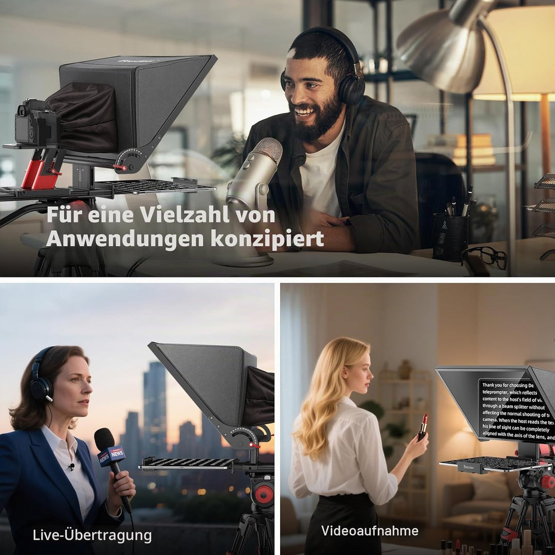 Desview P15 Aluminiumlegierung Hebbarer Teleprompter, 15 Zoll Prompter für iPad Tablet Smartphone DS