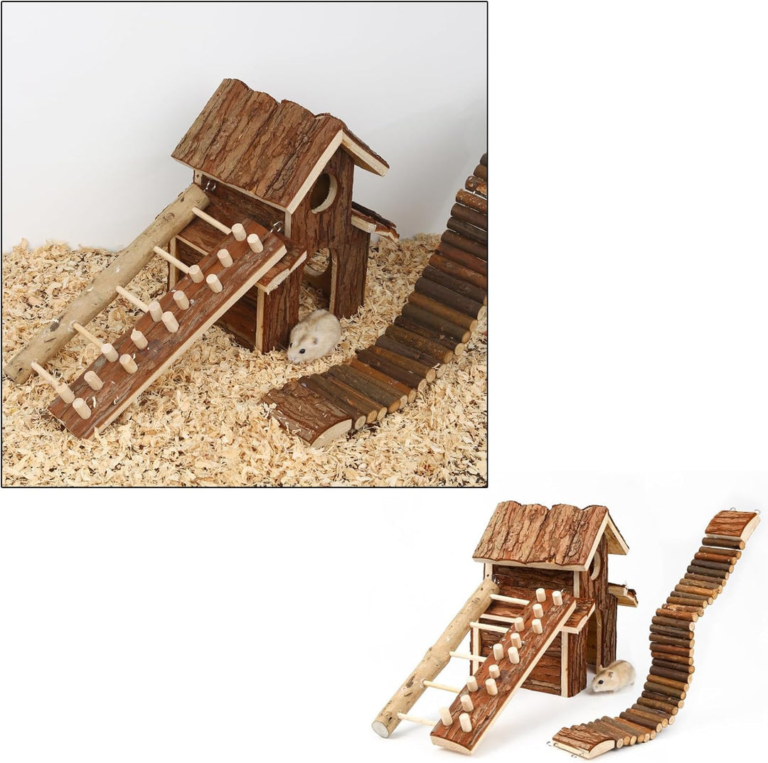 Young Wolf Kleines Tier Unterhaltung Holz Villa Haus Verstecke Spielplatz mit Leiter und Rolle, Fit