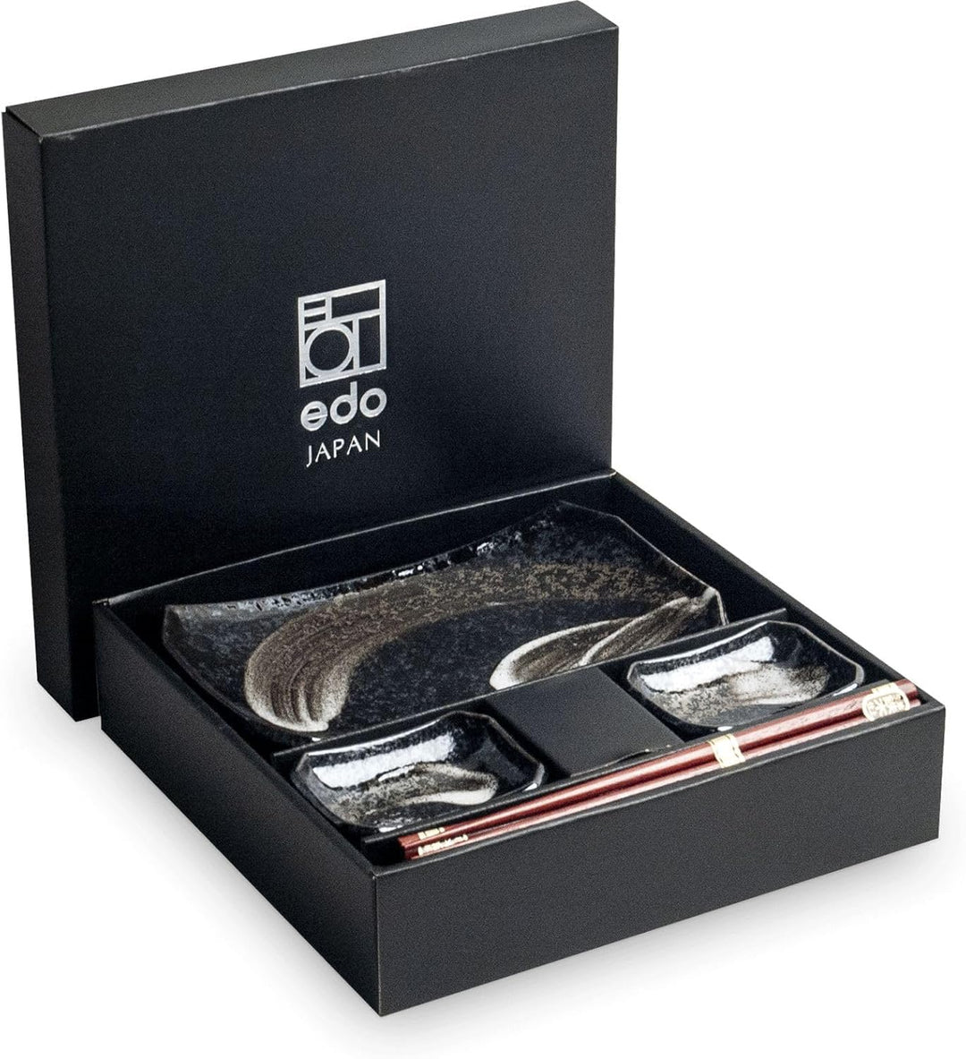 Sushi Set TENMOKU hergestellt in Japan Sushiset als Geschenkset zwei Sushi Teller zwei Schälchen und