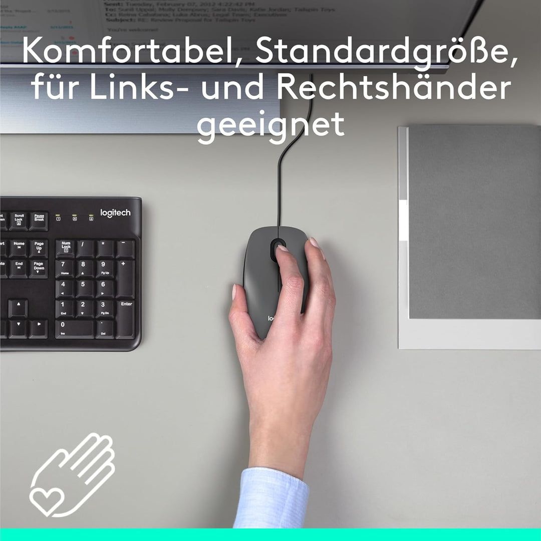 Logitech M100 Kabelgebundene USB-Maus, 3 Tasten, 1000 DPI Optical Tracking, Für Links- und Rechtshän