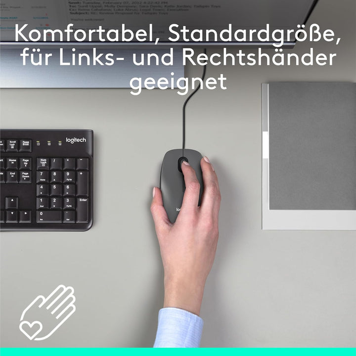 Logitech M100 Kabelgebundene USB-Maus, 3 Tasten, 1000 DPI Optical Tracking, Für Links- und Rechtshän