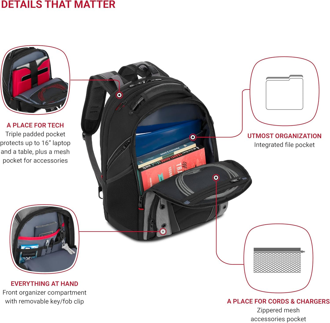 WENGER Synergy Laptop-Rucksack mit Tablet-Fach, Notebook bis 16 Zoll, Tablet bis 10 Zoll, Organizer,