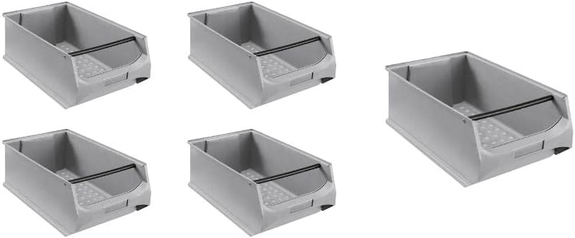 SparSet 5x Graue Sichtlagerbox 5.1 mit Griffstange | HxBxT 20x30x50cm | 21,8 Liter | Sichtlagerbehäl