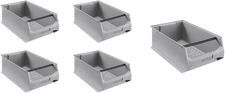 SparSet 5x Graue Sichtlagerbox 5.1 mit Griffstange | HxBxT 20x30x50cm | 21,8 Liter | Sichtlagerbehäl