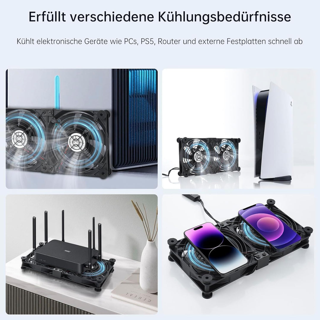 ELUTENG USB Lüfter 140mm 5V 2 in 1 mit 3 Einstellbare Geschwindigkeiten, Doppelt USB Computer Ventil