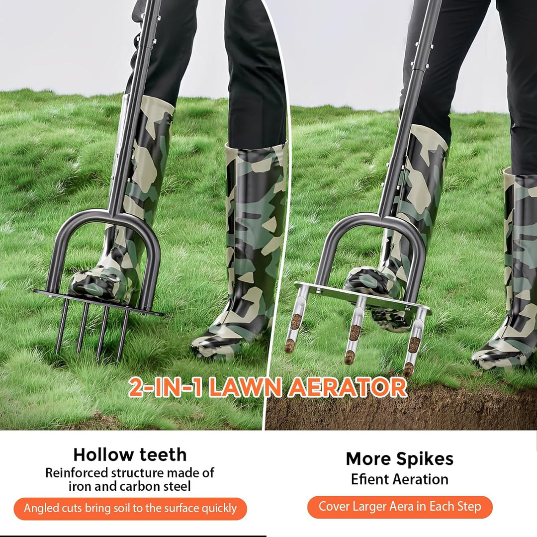 Rasenlüfter, Aerifizierer für Rasen, 2-in-1 Rasenbelüfter Rasenspecht, T-Griff Rasenbelüfter Handver