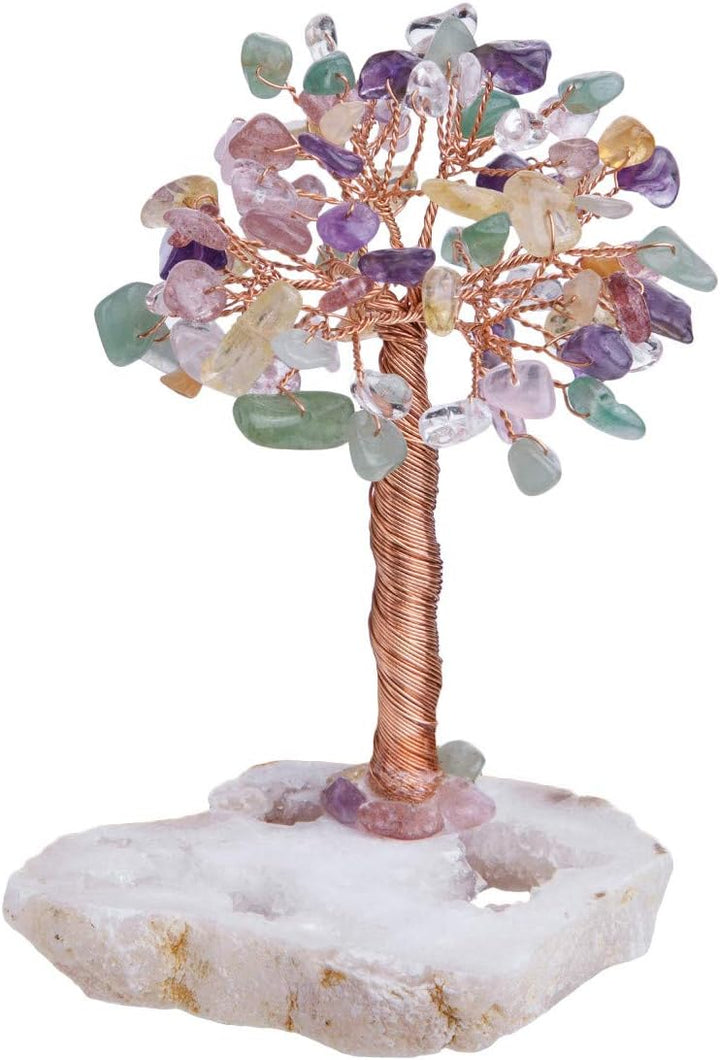 mookaitedecor 7 Chakra Natural Crystal Money Tree mit Druzy Geode Quarzsockel, Kupferdraht gewickelt