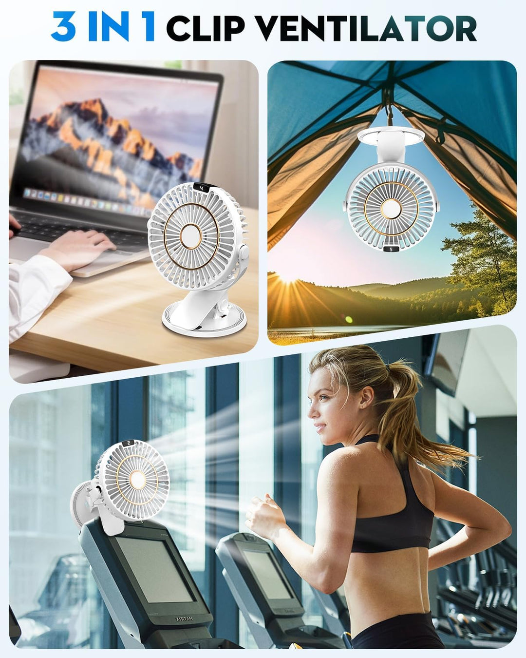 COZII Mini Ventilator, USB Ventilator Leise Clip Ventilator mit LED-Anzeige, 720° Drehung & 5 Geschw