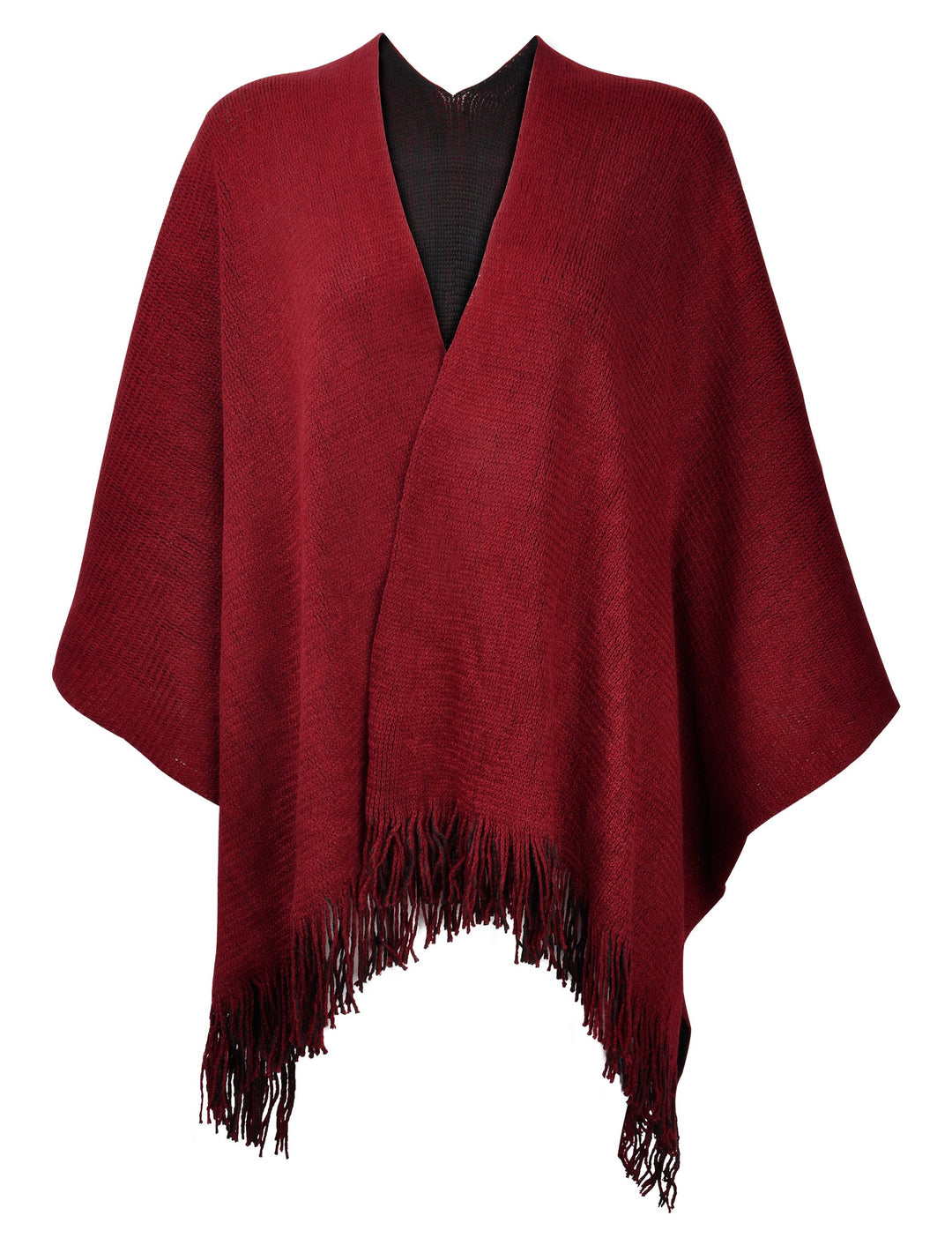 ZLYC Damen Herbst Winter Kaschmir Poncho Capes Retro Strick Cardigans mit Fransen Einheitsgrösse Rot
