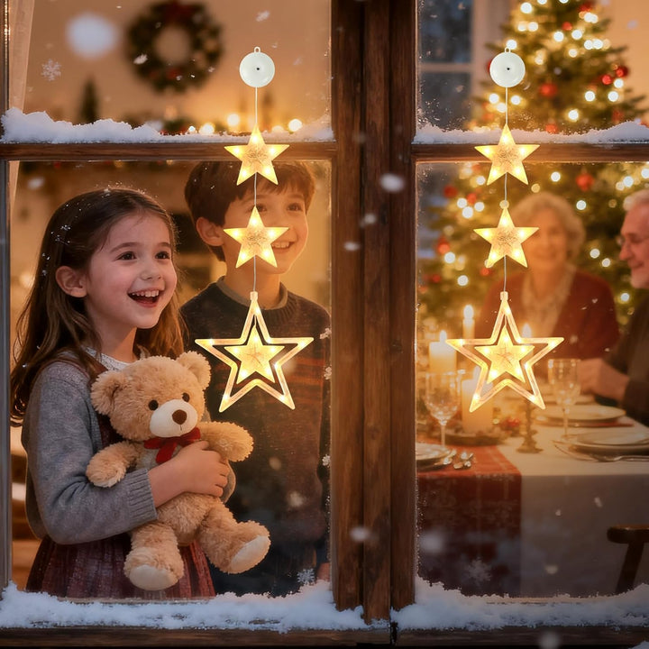 Weihnachtsbeleuchtung Fenster Innen,2 Stück LED Stern Fenster Batteriebetriebene mit Saugnäpfe,Fenst