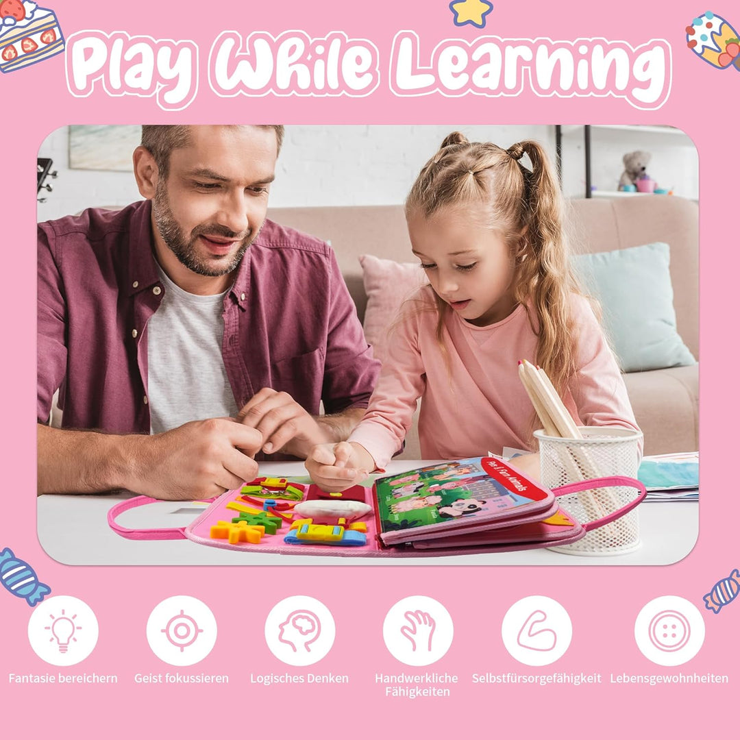 TenFans Montessori Spielzeug ab 3 Jahr – Einhorn Busy Board für Feinmotorik & Sensorik – Reisespielz