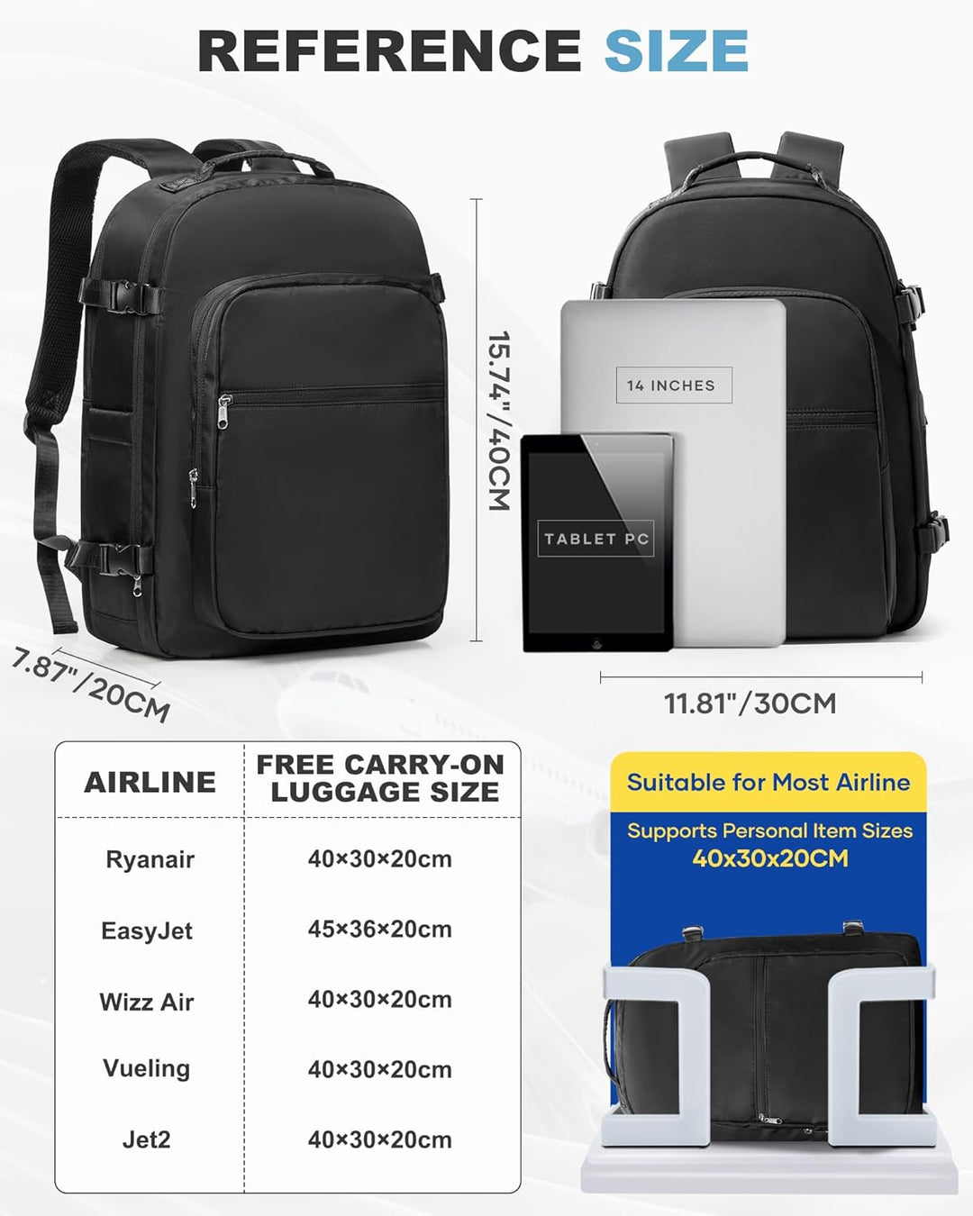 Vakuum Rucksack 40x30x20 Wizzair Ryanair Handgepäck 40x30x20 Rucksack Handgepäck Flugzeug Reiserucks