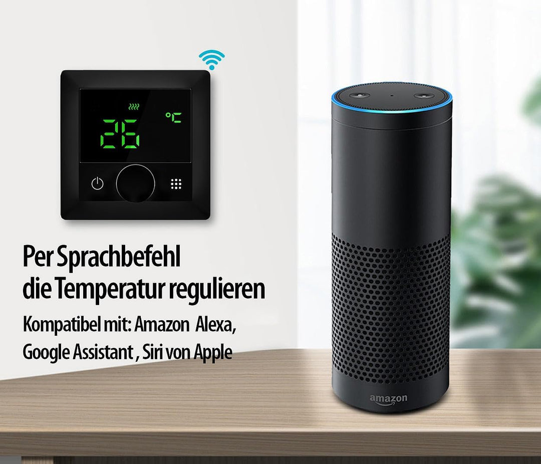 revolt Thermostat Heizung WLAN: 2er-Set WLAN-Fussbodenheizungs-Thermostate mit Sprachsteuerung, schw