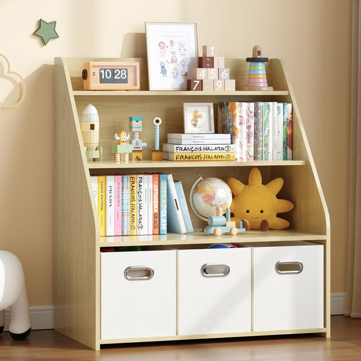 Kinder Bücherregal mit 3 herausnehmbaren Schubladen – Vielseitiges Holz-Regal mit offenen Fächern fü