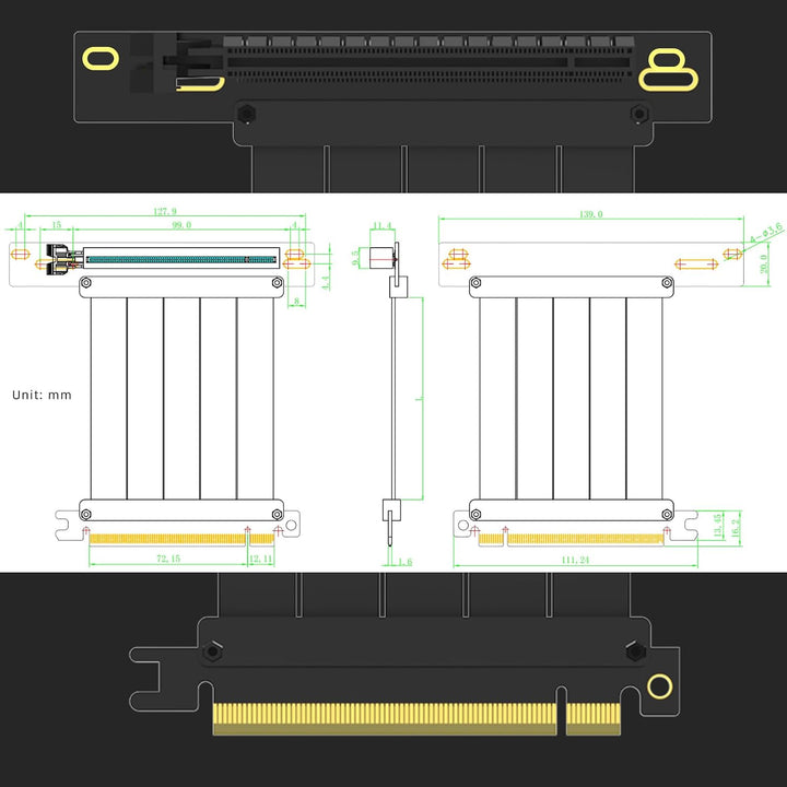 GLOTRENDS 300mm PCIe 3.0 X16 Riser Kabel, Buchse 90 Grad rechter Winkel, kompatibel mit Gen 3 GPUs,