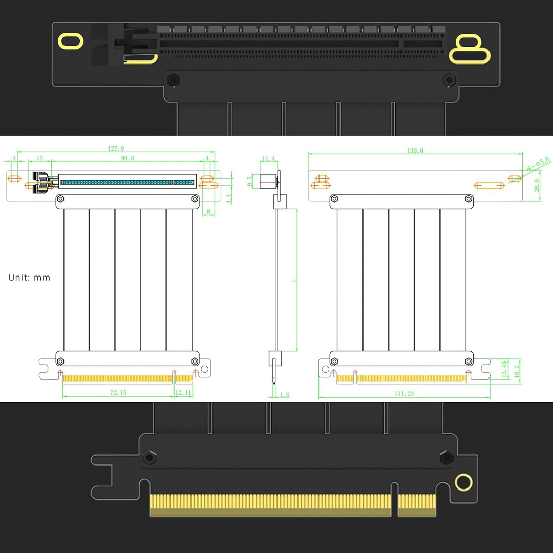 GLOTRENDS 300mm PCIe 3.0 X16 Riser Kabel, Buchse 90 Grad rechter Winkel, kompatibel mit Gen 3 GPUs,