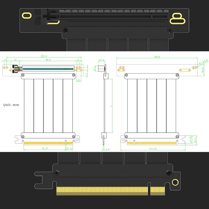 GLOTRENDS 300mm PCIe 3.0 X16 Riser Kabel, Buchse 90 Grad rechter Winkel, kompatibel mit Gen 3 GPUs,