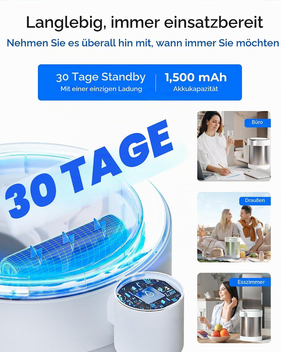 Waterdrop Edelstahl Wiederaufladbarer Wasserfilterspender mit LED Funktion, WD-ED09W 5,3L 3 Monate W