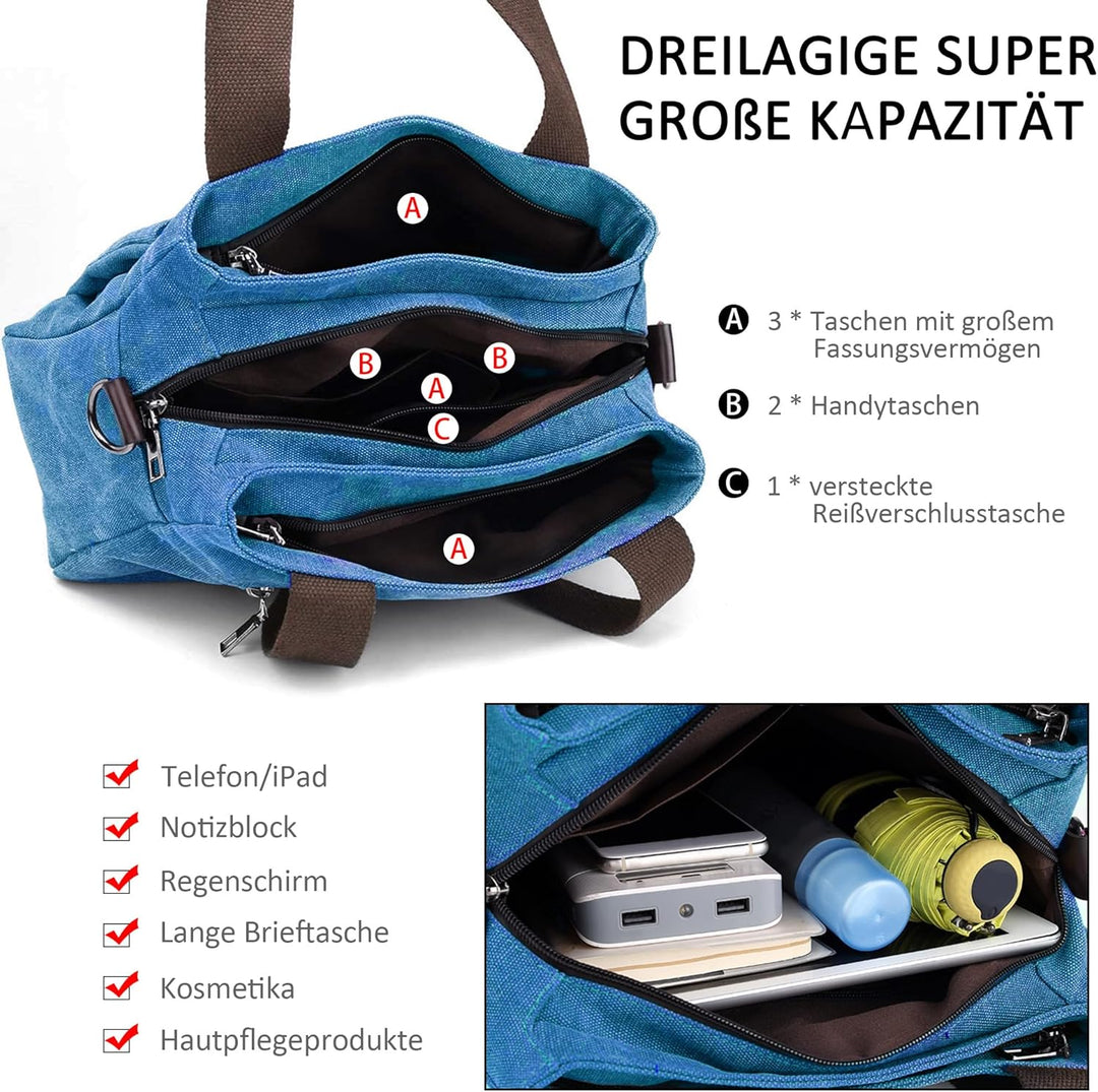 DORRISO Mode Umhängetasche Damen Canvas Handtasche Reise Schultertasche Casual Multifunktionale Umhä