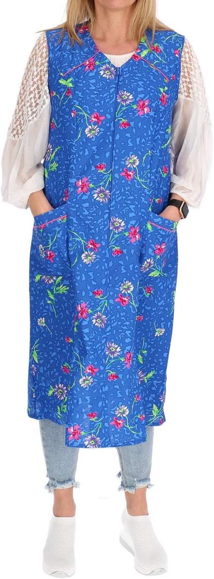 Schuerzenfabrik Reissverschluss Kittel RV Hauskleid Baumwolle Schürze Kochschürze 34 Blau, 34 Blau