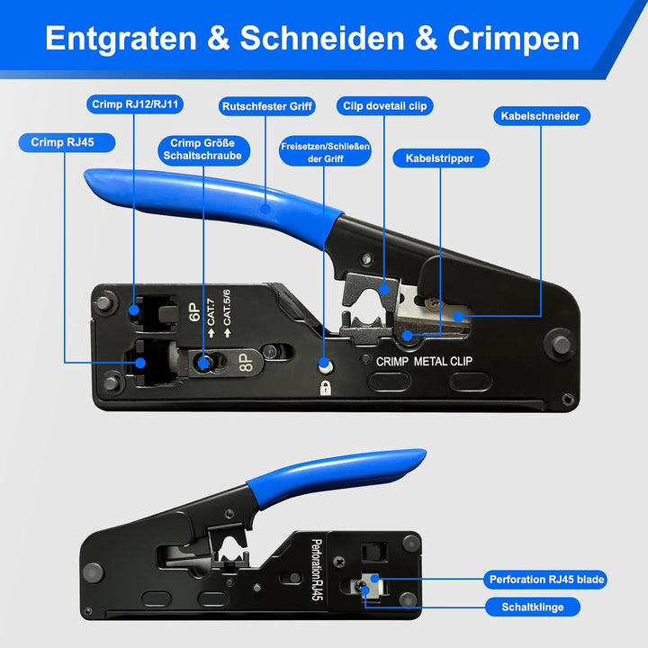 Netzwerk Werkzeug Set, Pass Through RJ45 Crimpzange für Cat5/Cat6/Cat7 mit 20x RJ45 Stecker, Netzwer