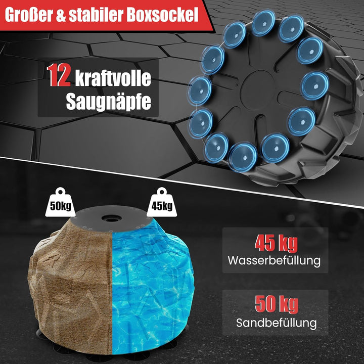 GYMAX Boxsack Set stehend, Standboxsack mit 12 Saugfussbasis & Stossdämpfer, Boxsack Erwachsene, MMA