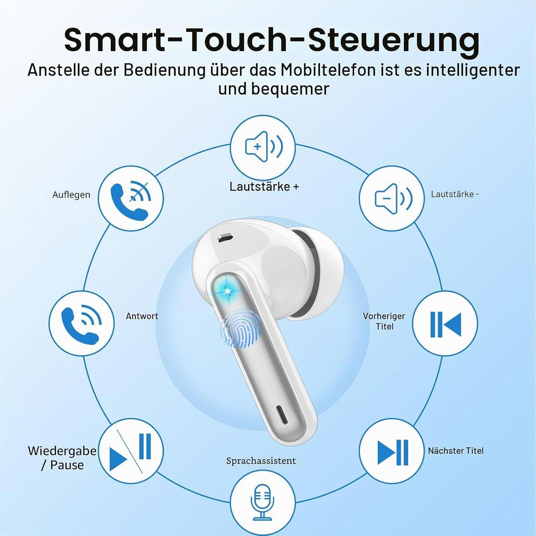 Bluetooth Kopfhörer, Kopfhörer Kabellos Bluetooth 5.3, In Ear Kopfhörer mit 4 Mic, 2026 Neue ENC Noi