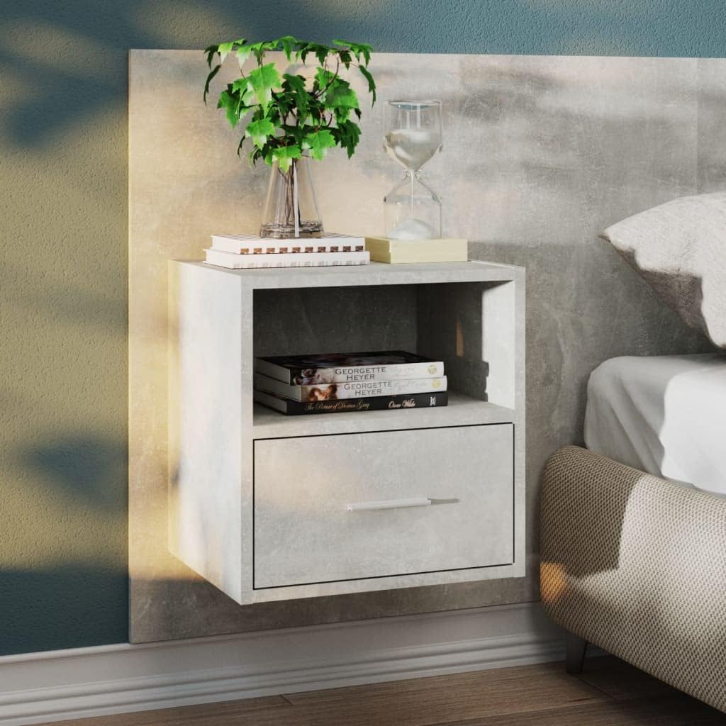 WIFESE Wand-Nachttisch Betongrau Holzwerkstoff 48,5x32,5x80 cm Nachtschrank Nachtkästchen Nightstand