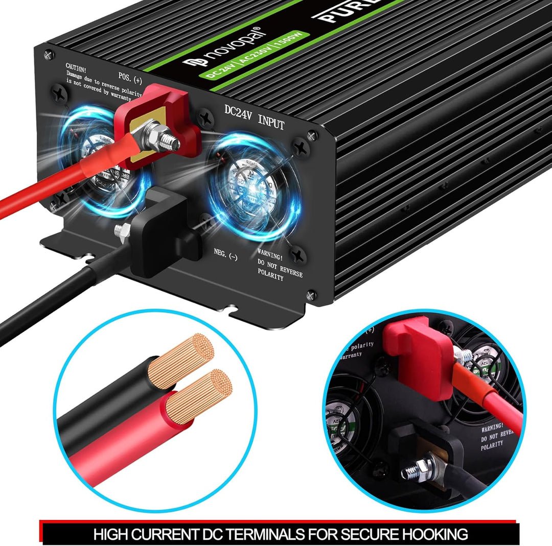 NOVOPAL 1500W Wechselrichter 24V auf 230V Reiner Sinus Spannungswandler mit LiFePO4 Power Inverter m