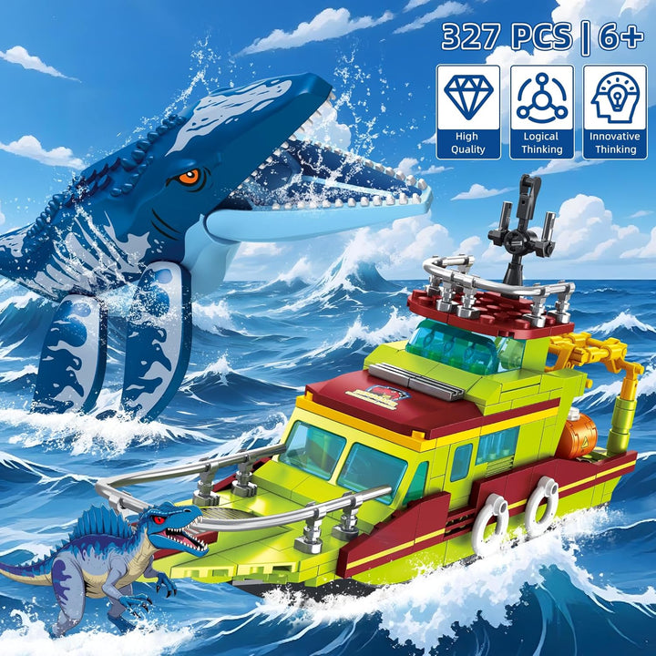 3 IN 1 Ozean Explore Dinosaurier Bauspielzeug Kompatibel mit Dinosaurier Park World, Schiff Boot & M