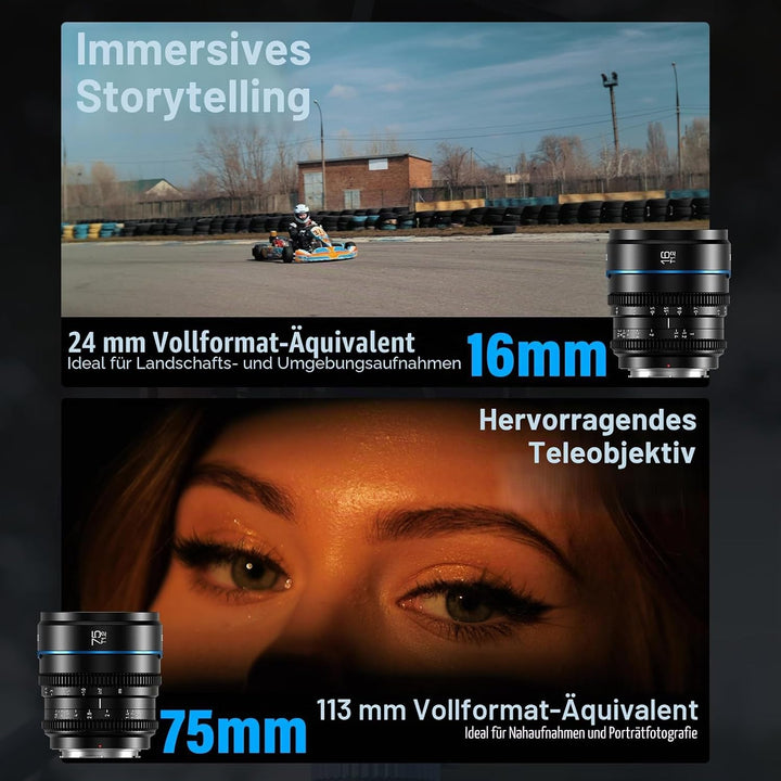 SIRUI Night Walker Cine-Objektiv T1,2 mit Manuellem Fokus Set, 16mm, 75mm, mit grosser Blende und S3
