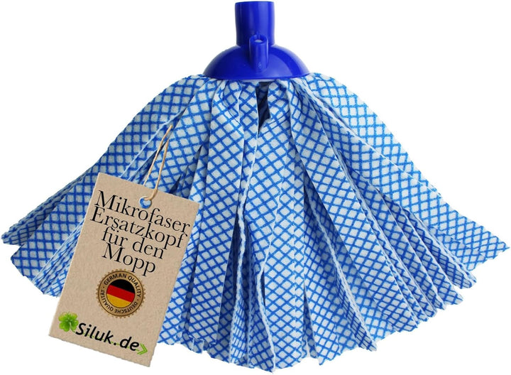 6X Ersatzkopf für Leifheit Classic Mop – Viskose-Polyester Streifen blau kariert, saugstark & streif
