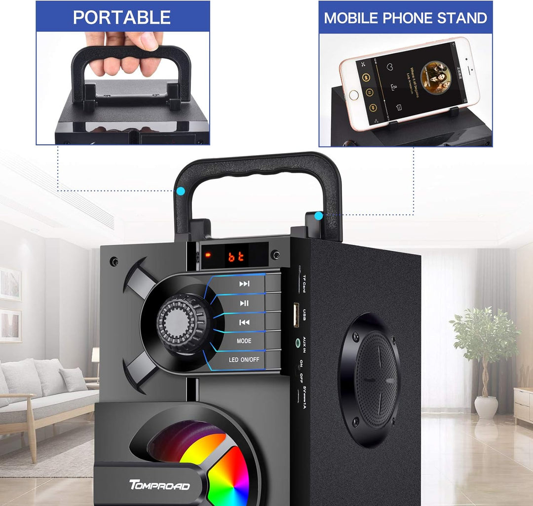 TOMPROAD Bluetooth Lautsprecher, Tragbare Bluetooth Box mit Subwoofer, kabellos Stereo Sound satter