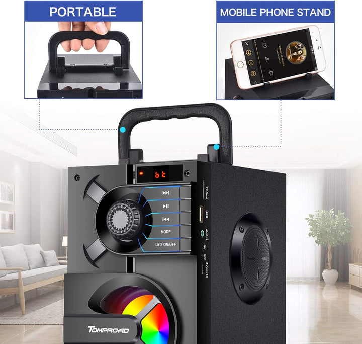 TOMPROAD Bluetooth Lautsprecher, Tragbare Bluetooth Box mit Subwoofer, kabellos Stereo Sound satter