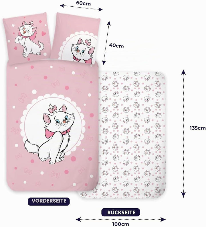 Disney Aristocats Marie Katzenbett Grösse Bettwäsche-Set | Bettbezug 100x135 cm + Kissenbezug 40x60