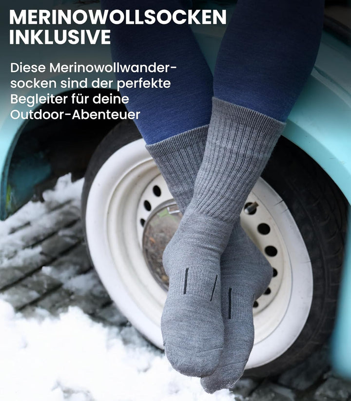 Merino Unterwäsche Herren - Lange Unterhosen Herren Merino Thermounterwäsche + Wollsocken 165 Black