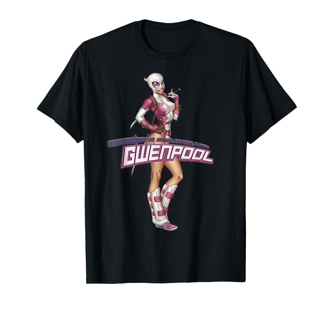 Womens Marvel Gwenpool Classic Pinup Stance Logo Graphic T-Shirt Medium Black