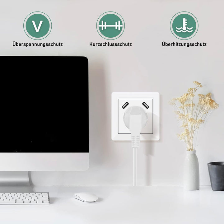 Steckdose mit USB Ports 3.4 Amp Design Schutzkontakt Wandsteckdose einfach USB Steckdose unterputz L