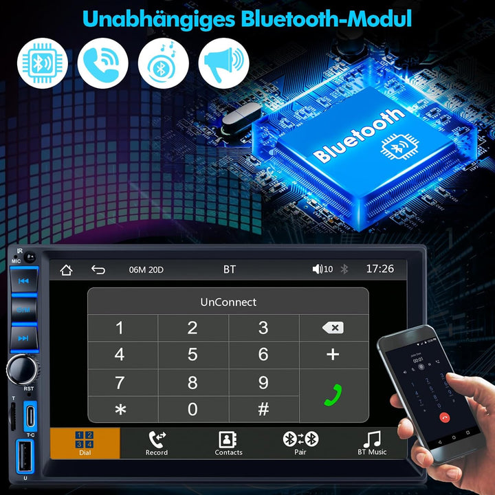 2 Din Autoradio mit Wireless Carplay &amp; Android Auto, Autoradio Bluetooth mit Bildschirm Touchscreen,