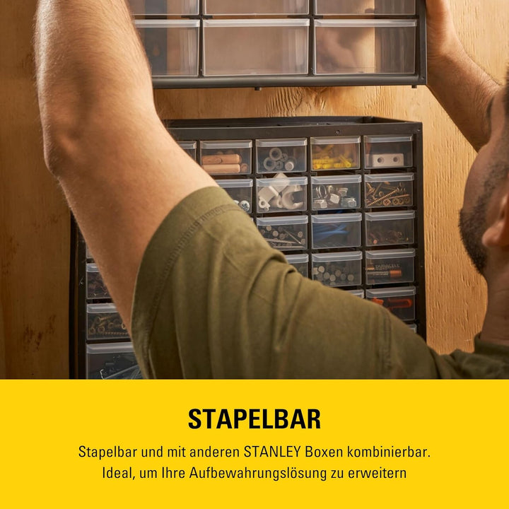 Stanley Aufbewahrungsbox (mit 39 Schubfächern, Masse 36.5 x 43.5 x 15.5 cm, geeignet für Wandmontage