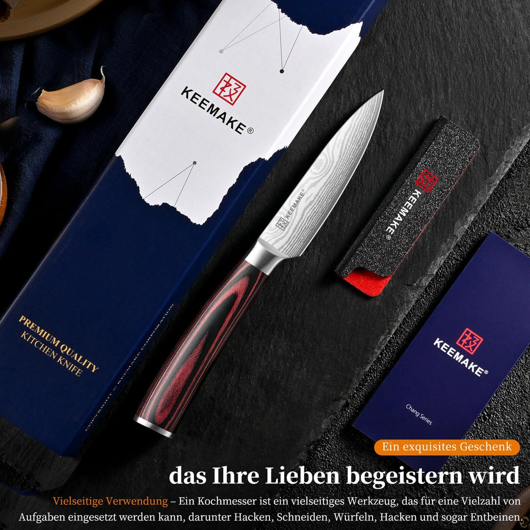 KEEMAKE Küchenmesser Klein Schälmesser, 9cm Profi Obstmesser und Gemüsemesser aus Edelstahl mit Klin