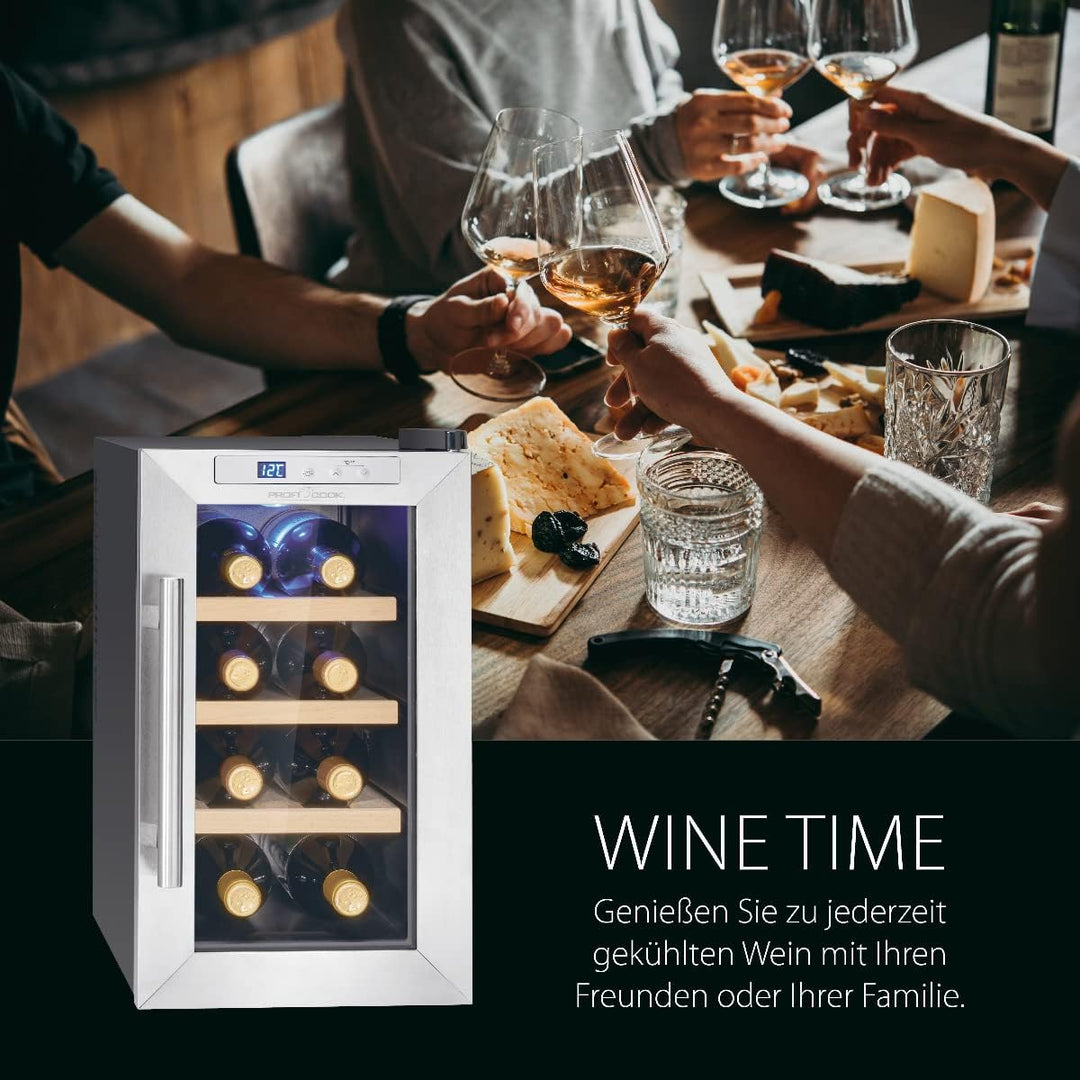 ProfiCook® Weinkühlschrank für 8 Flaschen, Getränkekühlschrank mit UV-beständiger Glastür, Weinkühle