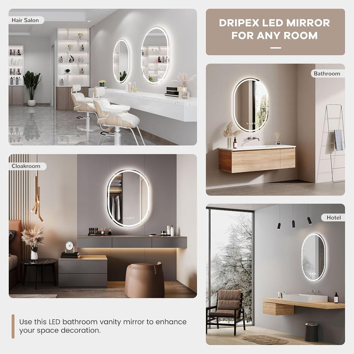 Dripex Badspiegel mit Beleuchtung Led Spiegel mit Uhr und Touch-Schalter, Dimmbar, 3 Lichtfarbe Eins