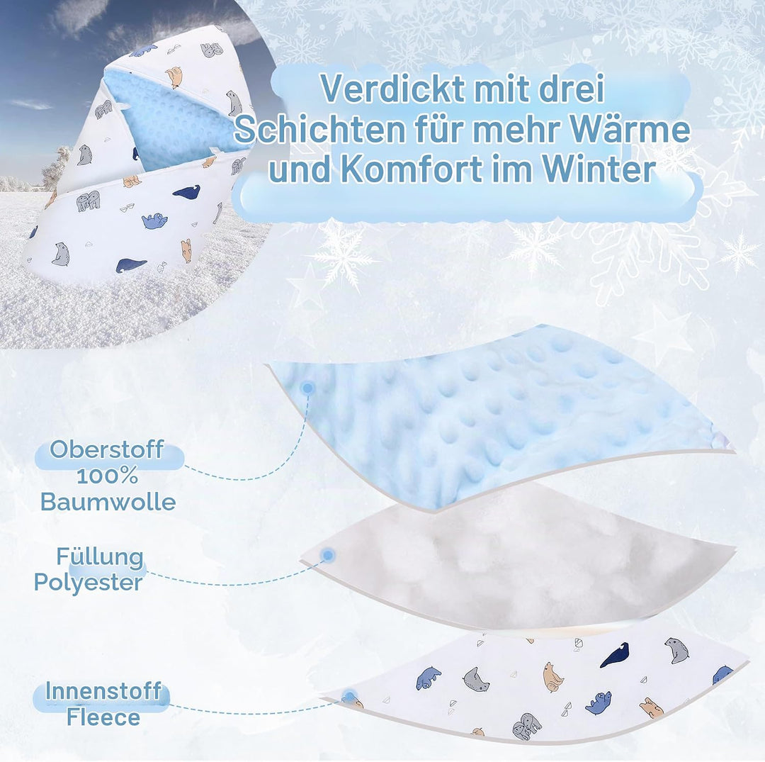 Baby Einschlagdecke 100% Baumwolle, Universal Einschlagdecke Babyschale 90 x 90cm, Herbst-Winter-Bab