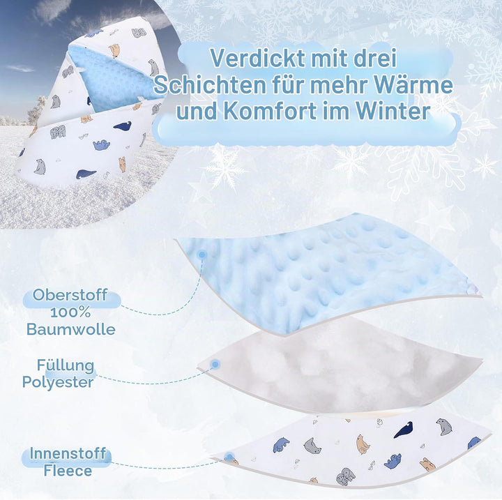 Baby Einschlagdecke 100% Baumwolle, Universal Einschlagdecke Babyschale 90 x 90cm, Herbst-Winter-Bab