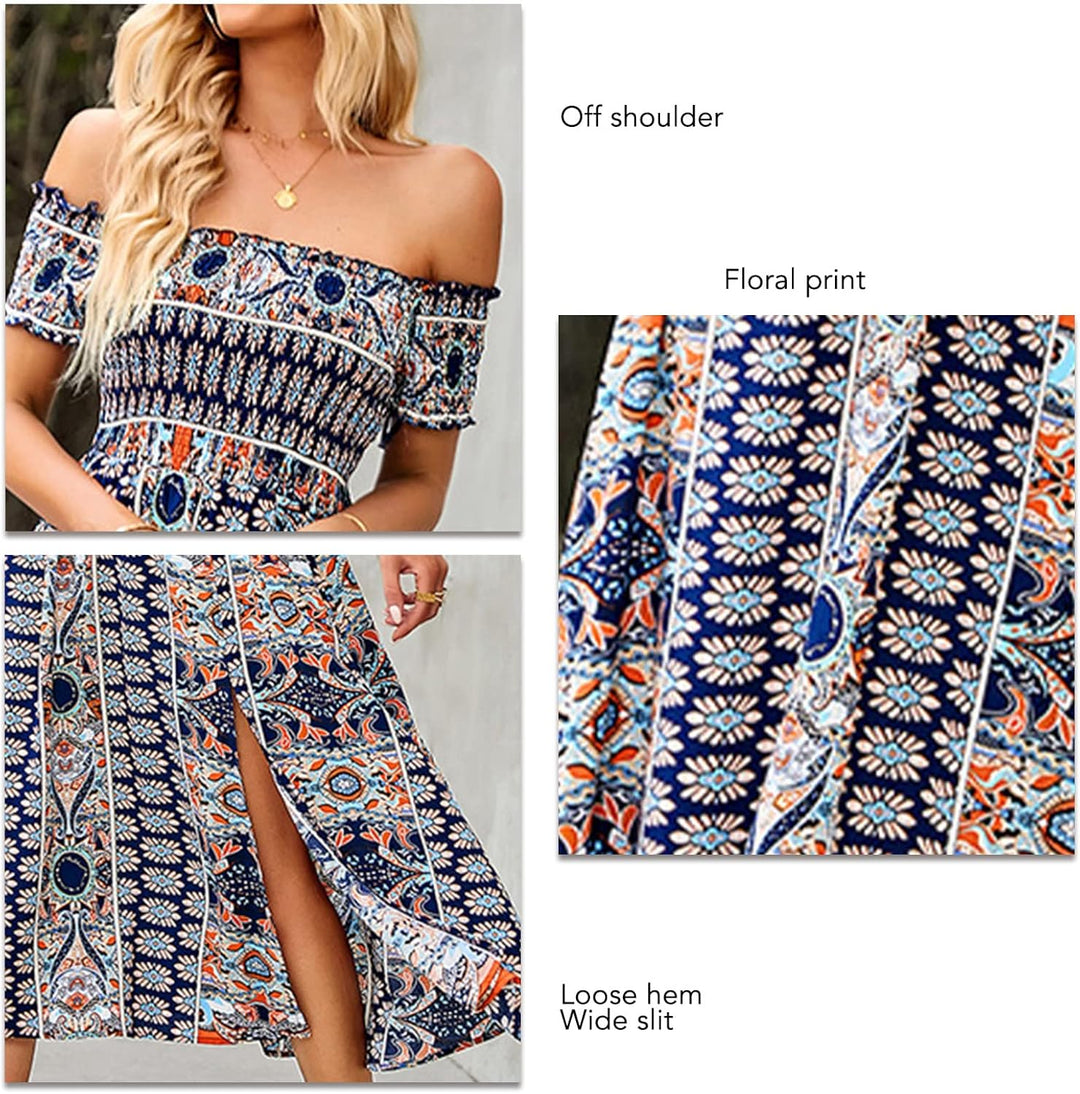 Cocoarm Sommerkleid Damen Sommer Schulterfreies Kleid Maxi Kleider Strandkleid Wickelkleid Ärmellos