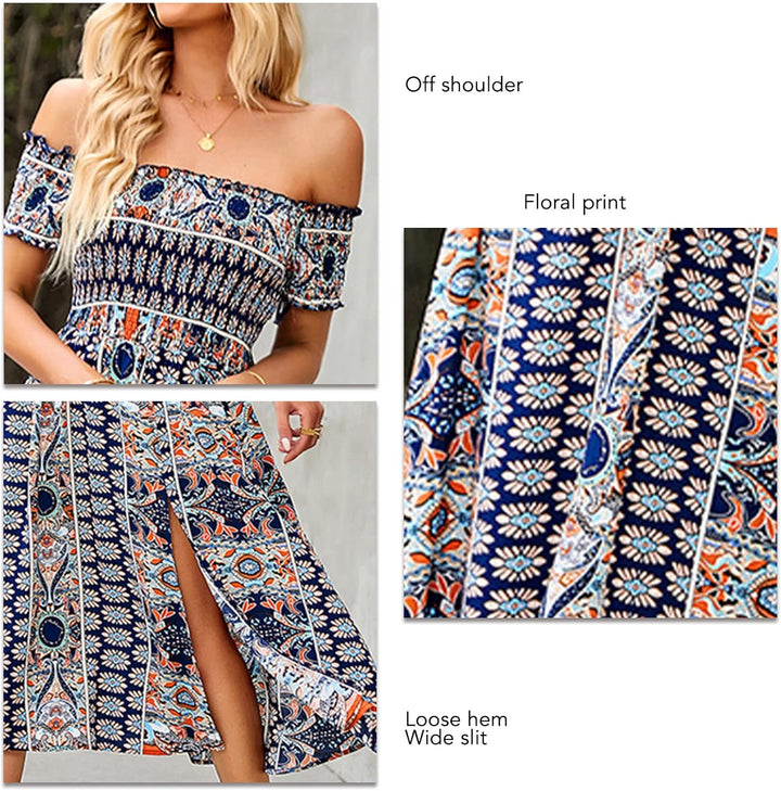 Cocoarm Sommerkleid Damen Sommer Schulterfreies Kleid Maxi Kleider Strandkleid Wickelkleid Ärmellos