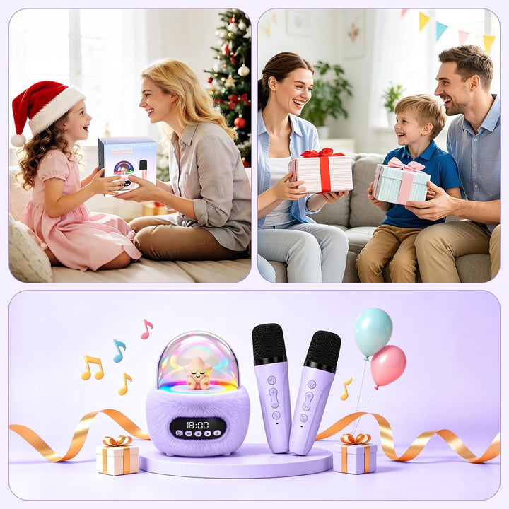 Karaoke Maschine mit 2 Bluetooth Mikrofonen für Kinder 3-8 Jahre | Tragbar, Sichere 85dB Lautstärke,
