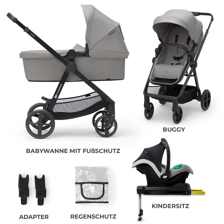 Kinderkraft NEWLY Kinderwagen 4 in 1, Komplettset bis 22 kg, Leicht Kombikinderwagen mit Babyschale